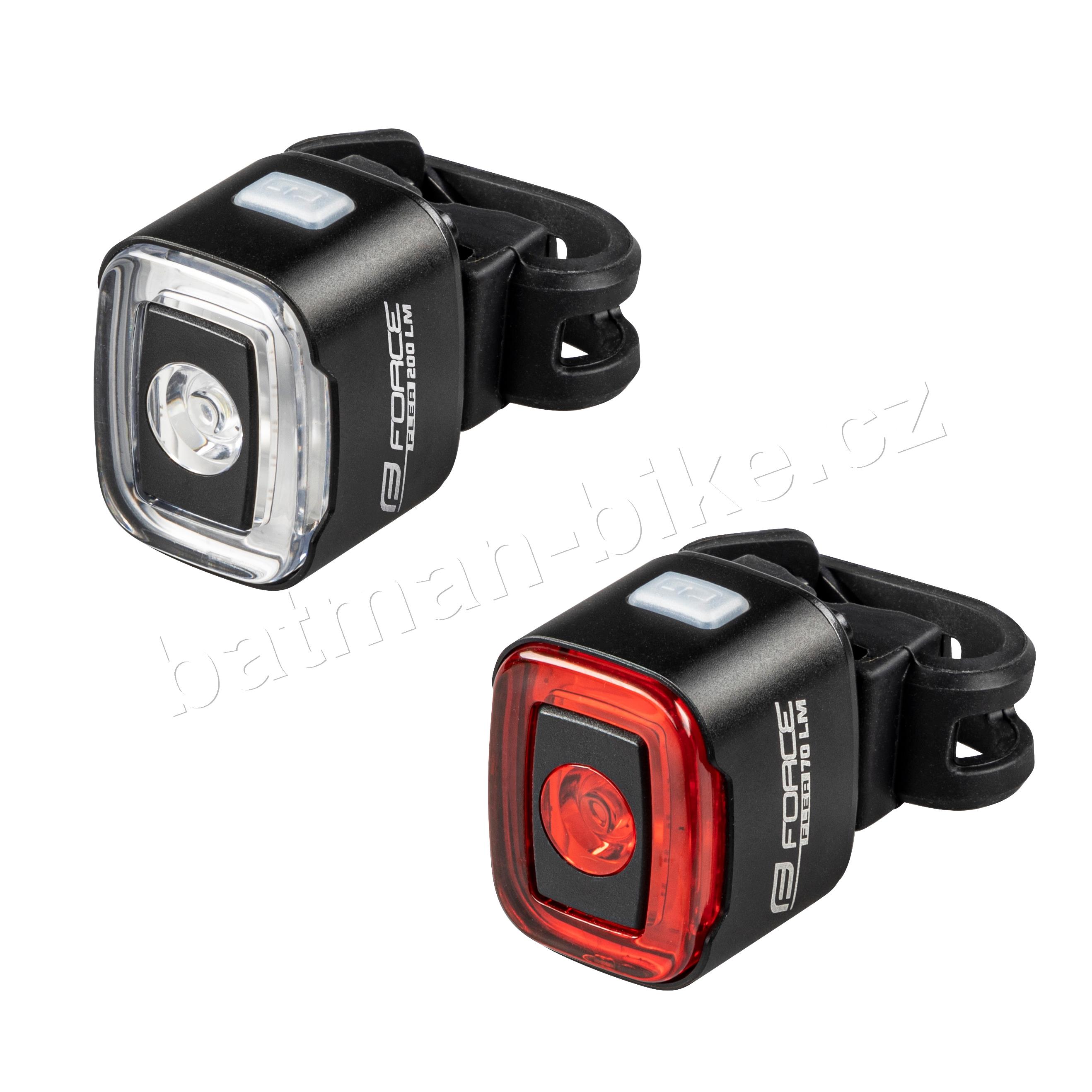 Sada světel FORCE FLEA 200 LM, USB přední+zadní