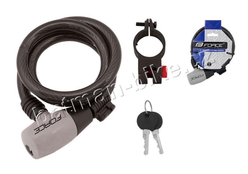 Zámek F RON spirálový s držákem 185cm/8mm, černý